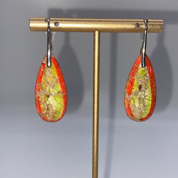 ✨🆕✨🧡Exquisite BoHo Emperor Stone Orange & Green S925 Plated Dangle Earrings💚✨ - Picture 8 of 12